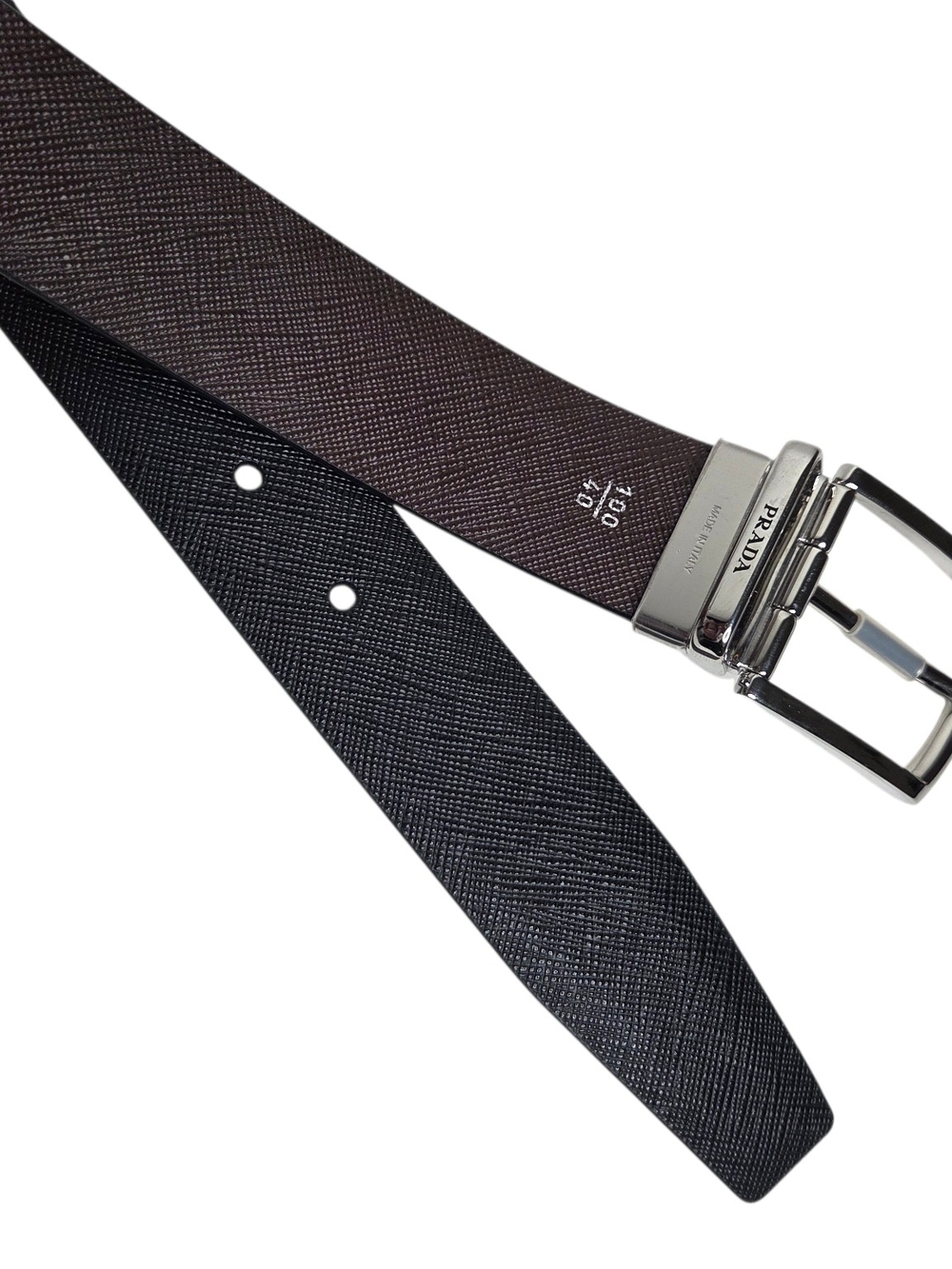 Prada Saffiano Reversible Leather Belt - Black/Brown - Picture 7 of 9